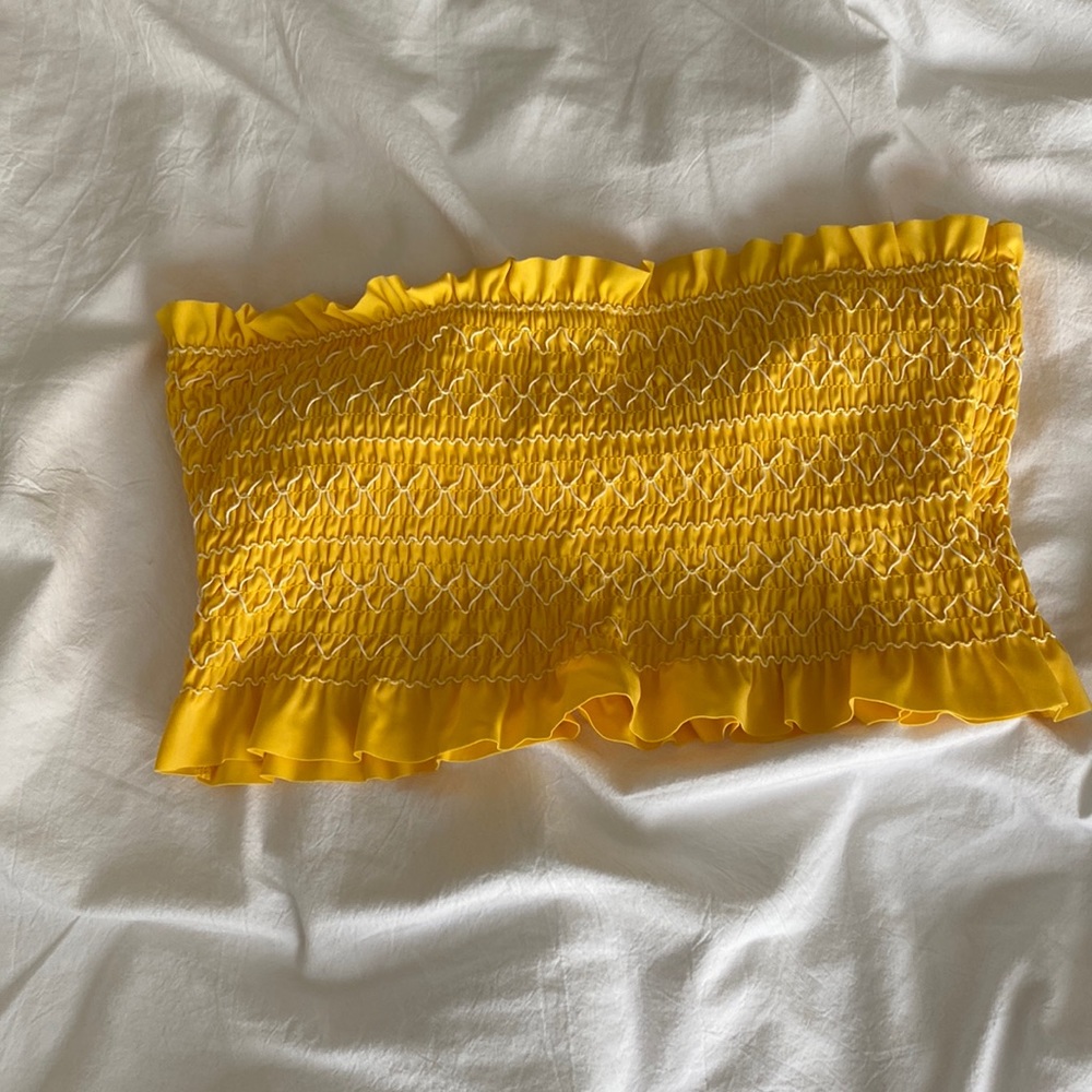 Yellow swim top strapless